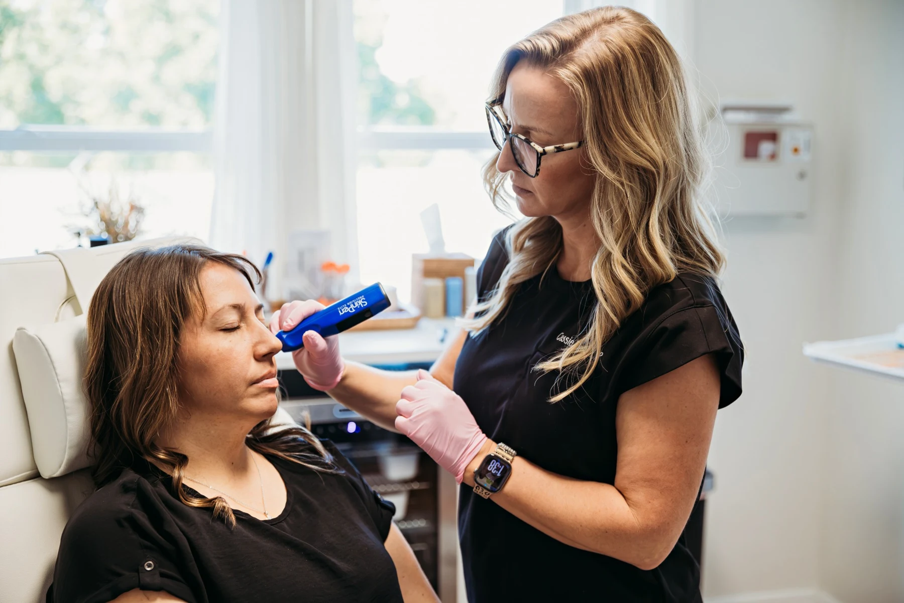 Microneedling facial treatment in a calm treatment room