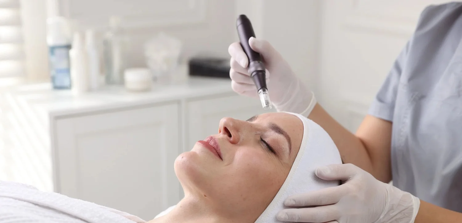 Microneedling facial treatment in a calm treatment room